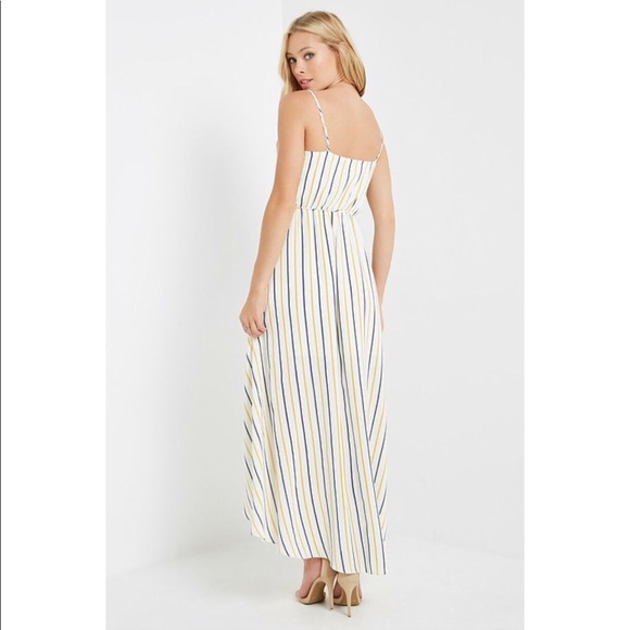 White with Blue & Mustard Stripes Wrap Maxi Dress - Picture 2 of 8